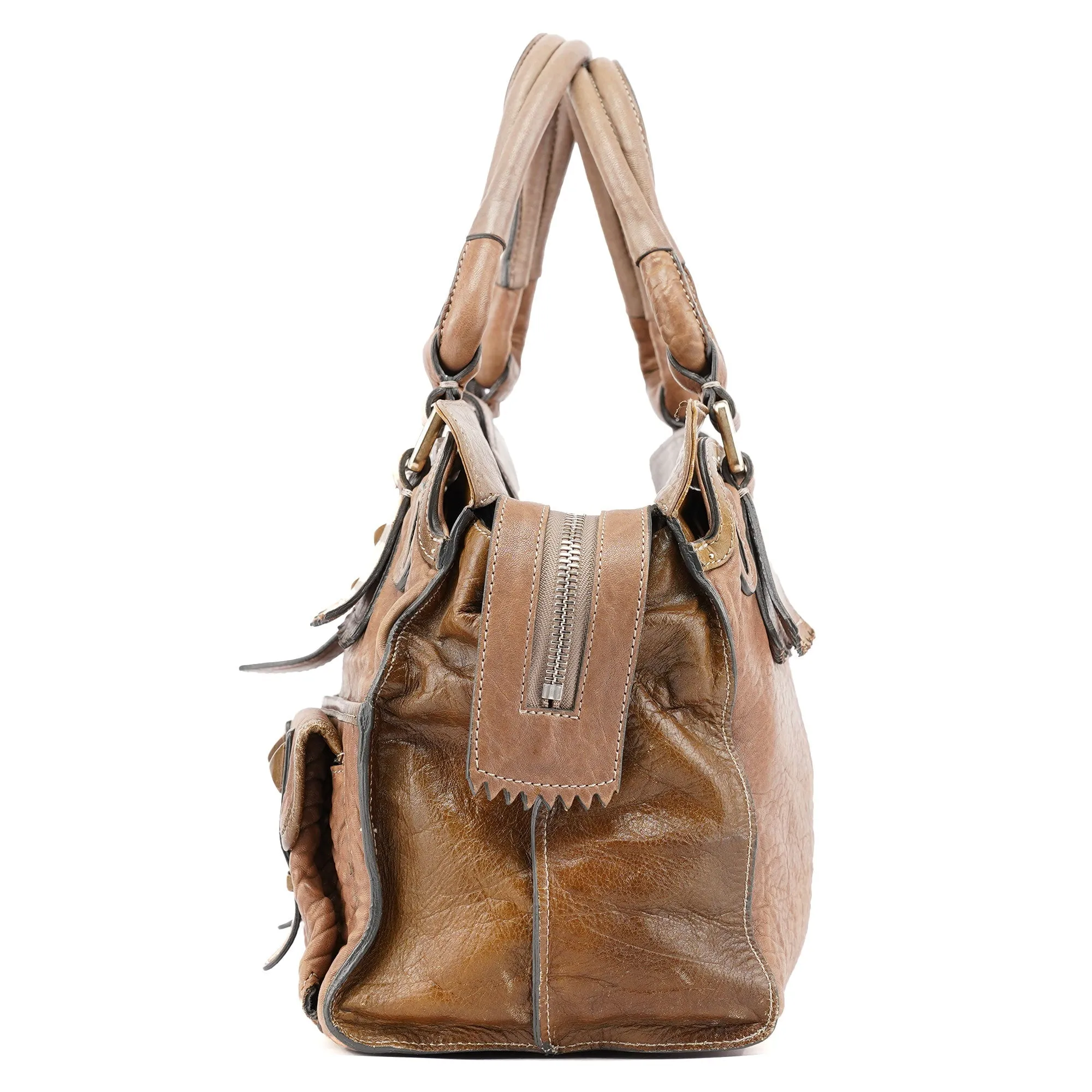 Brown Studded Leather Tote Bag