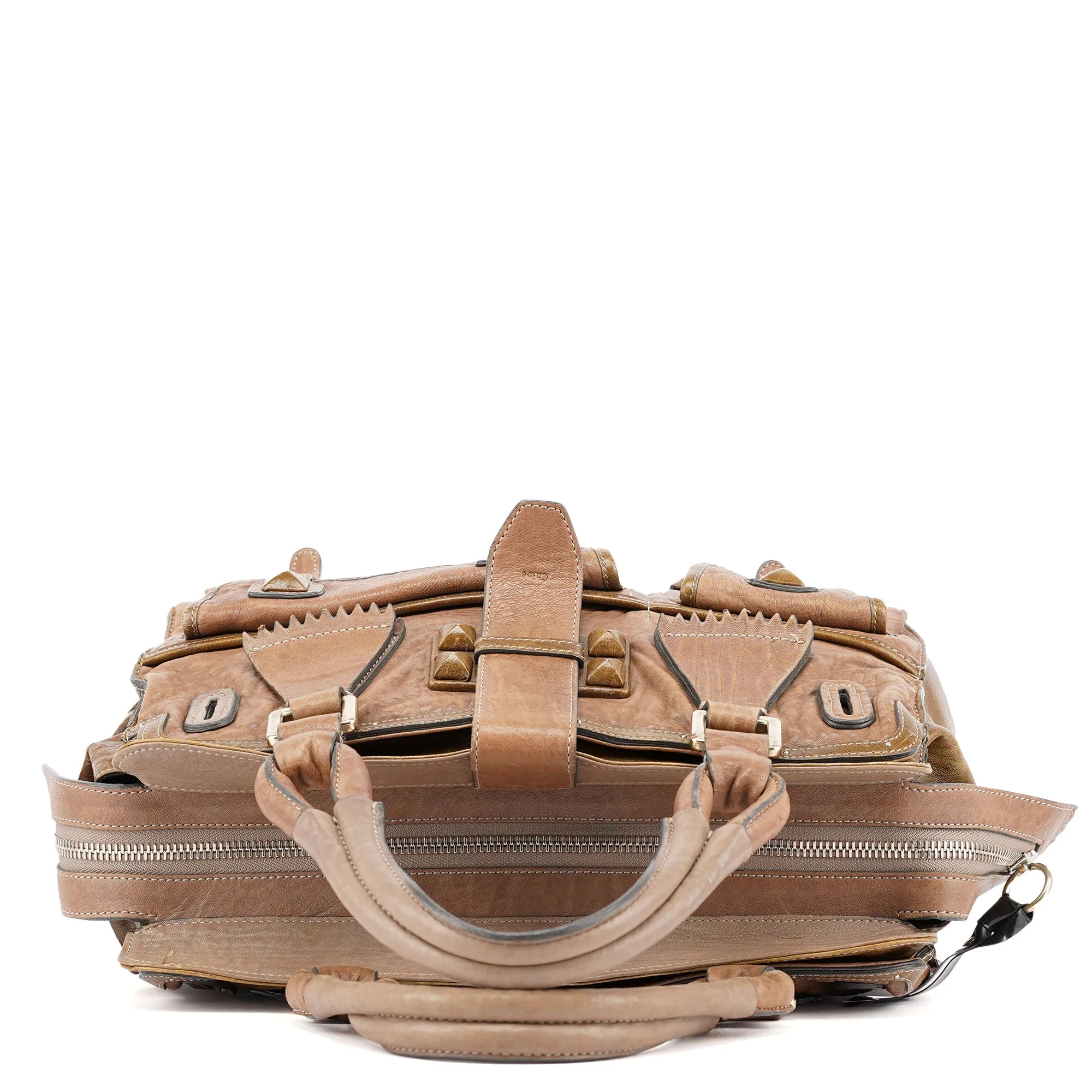 Brown Studded Leather Tote Bag