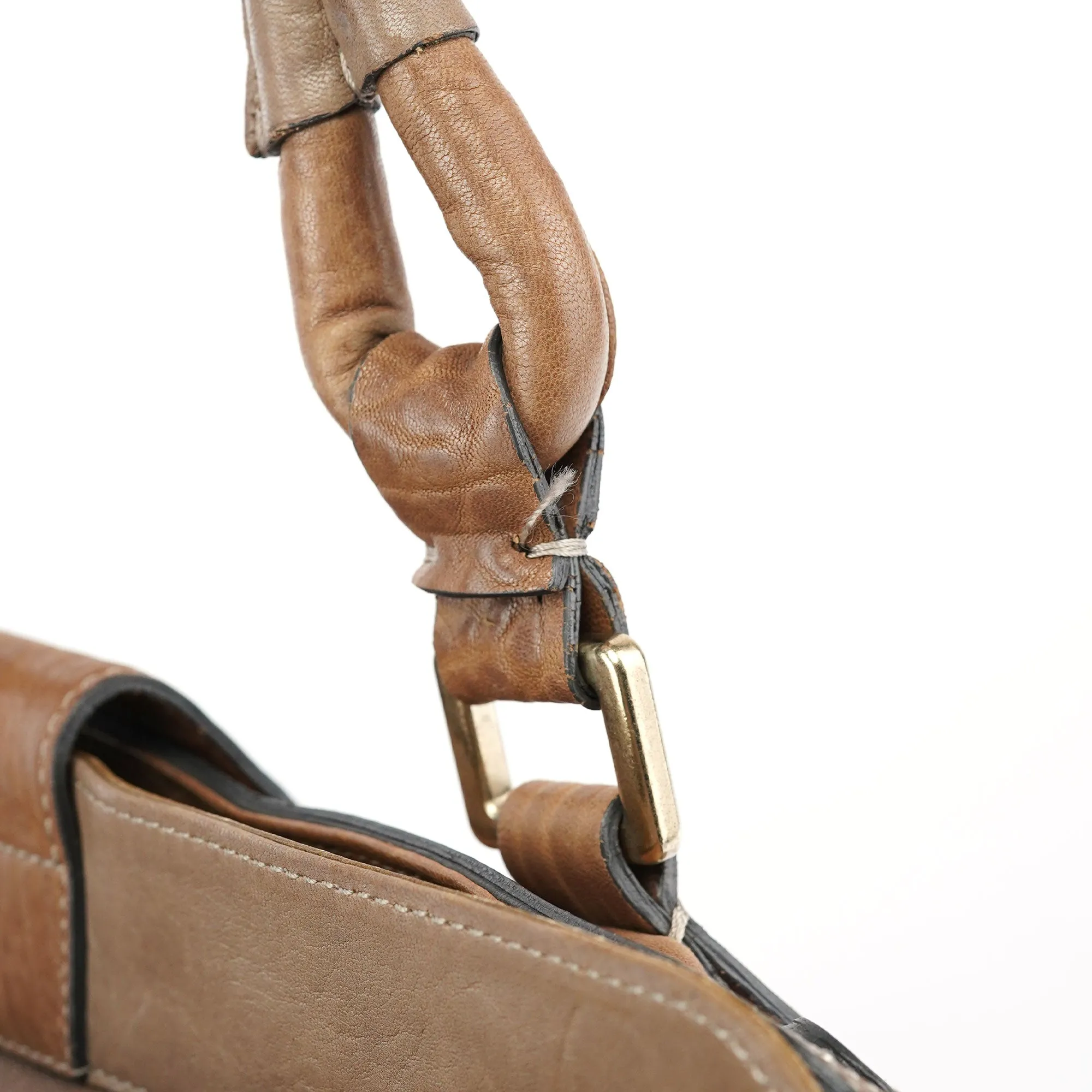 Brown Studded Leather Tote Bag