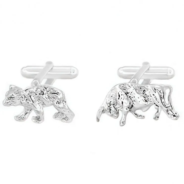 Bull and Bear Cufflinks in Sterling Silver