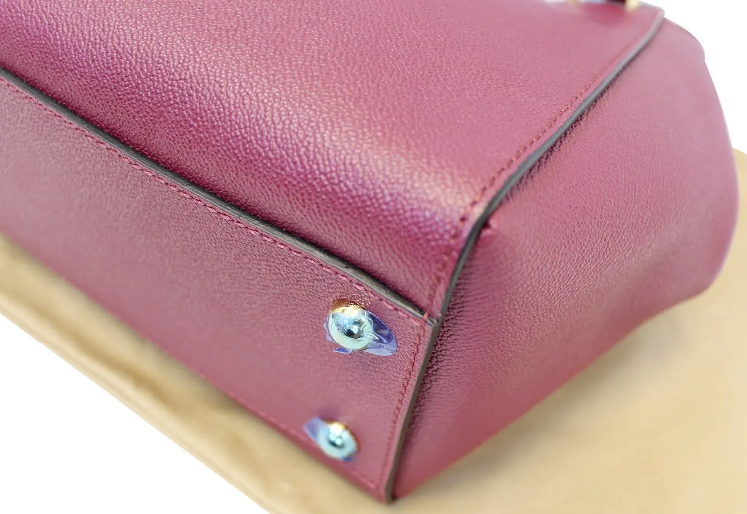 BURBERRY Dark Plum Soft Grain Leather Medium Buckle Tote Bag
