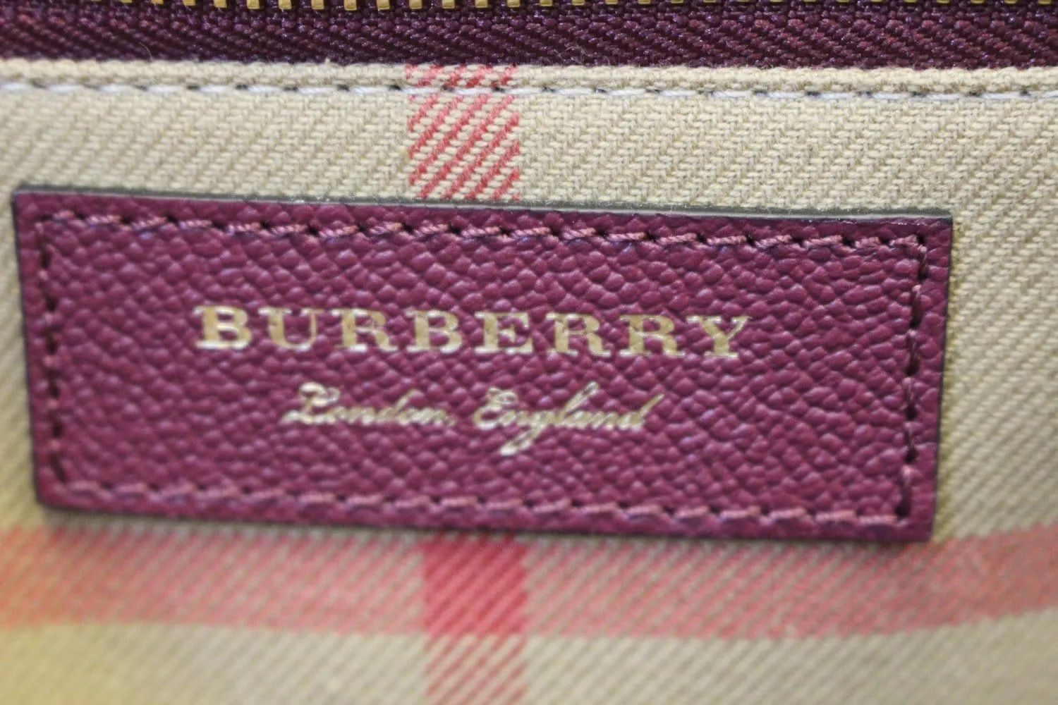 BURBERRY Dark Plum Soft Grain Leather Medium Buckle Tote Bag