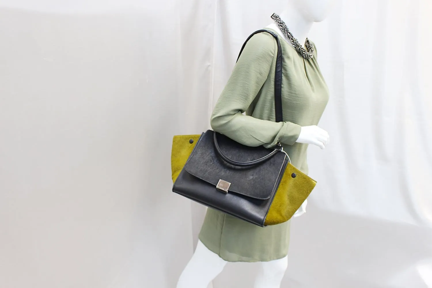 CELINE Gray Pony Hair Small Trapeze Bag - Sale