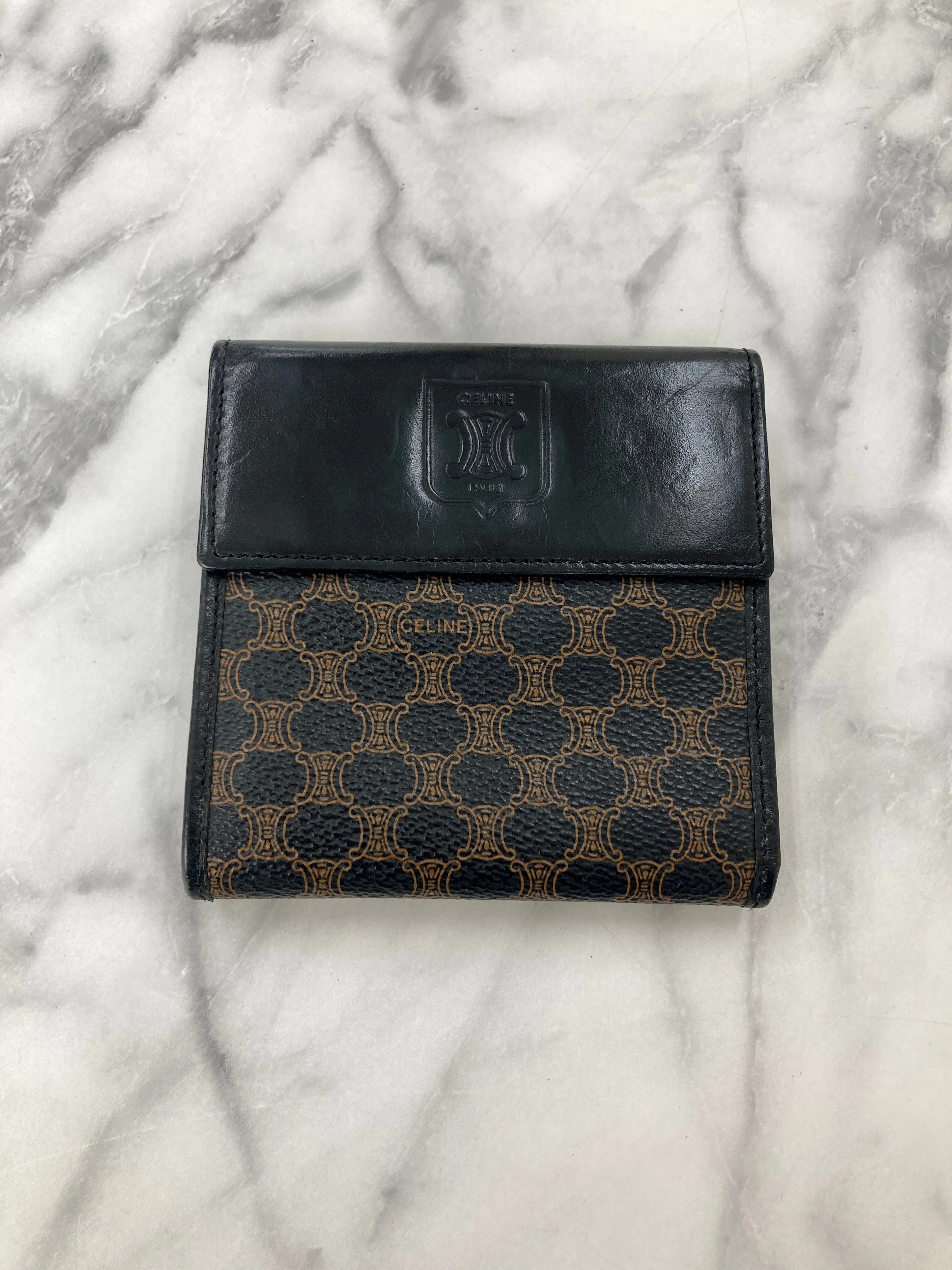 CELINE Macadam Blason Folded Wallet Black Vintage 4vg8wr