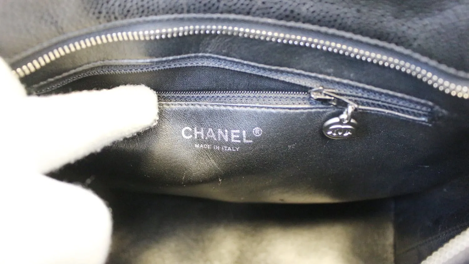 CHANEL Black Quilted Caviar Leather Medallion Tote Bag