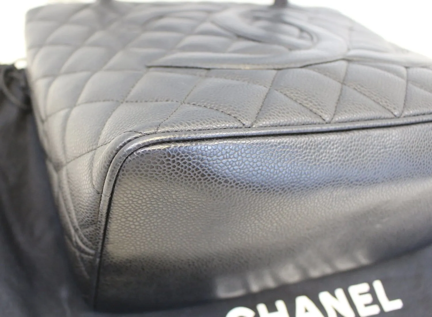 CHANEL Black Quilted Caviar Leather Medallion Tote Bag