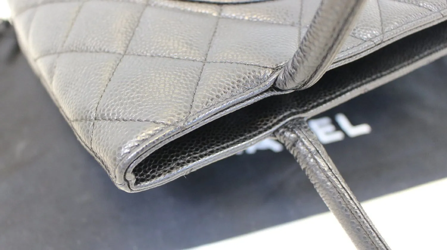 CHANEL Black Quilted Caviar Leather Medallion Tote Bag