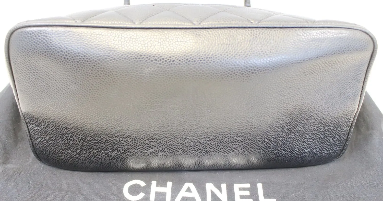 CHANEL Black Quilted Caviar Leather Medallion Tote Bag