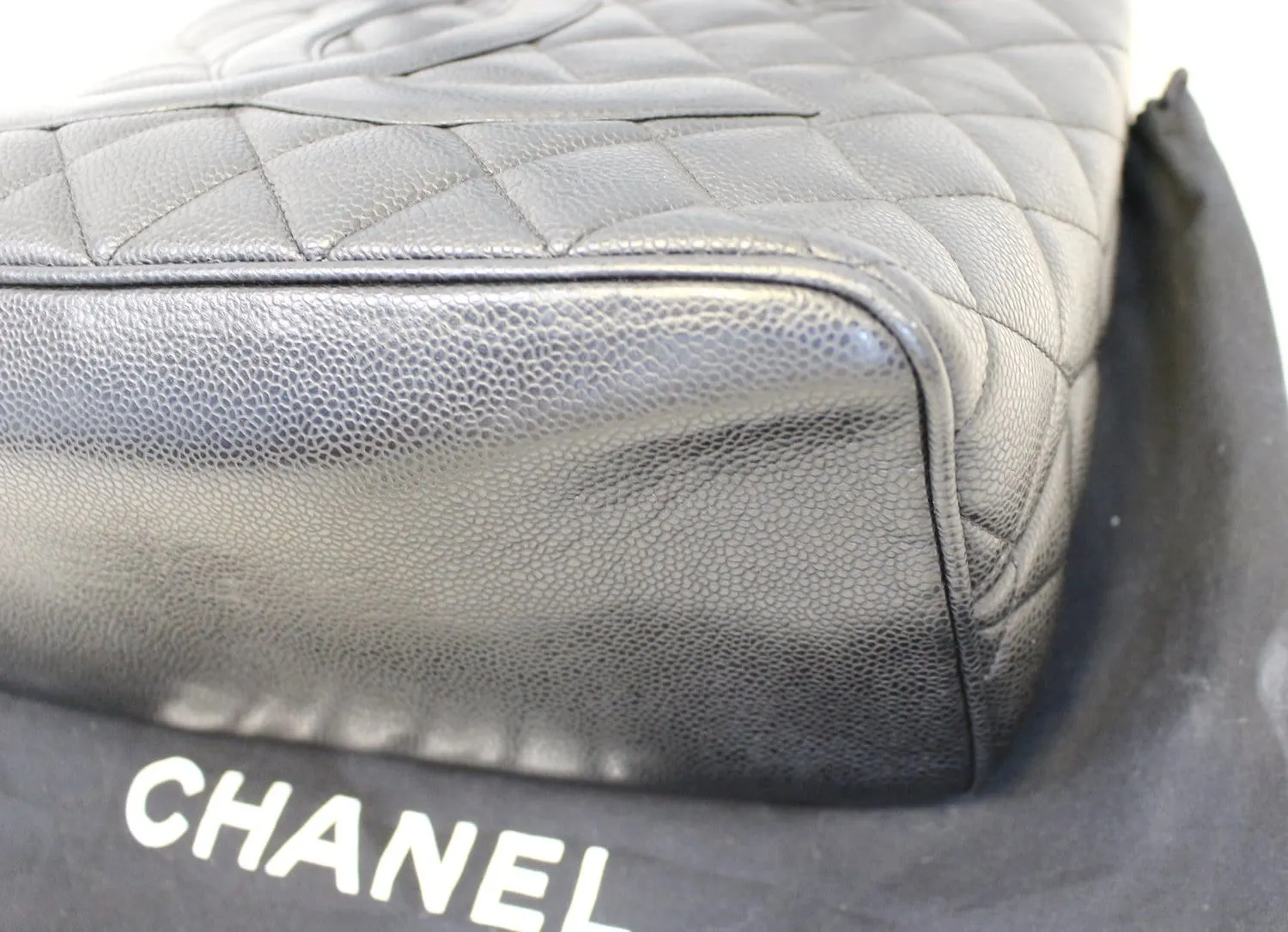 CHANEL Black Quilted Caviar Leather Medallion Tote Bag