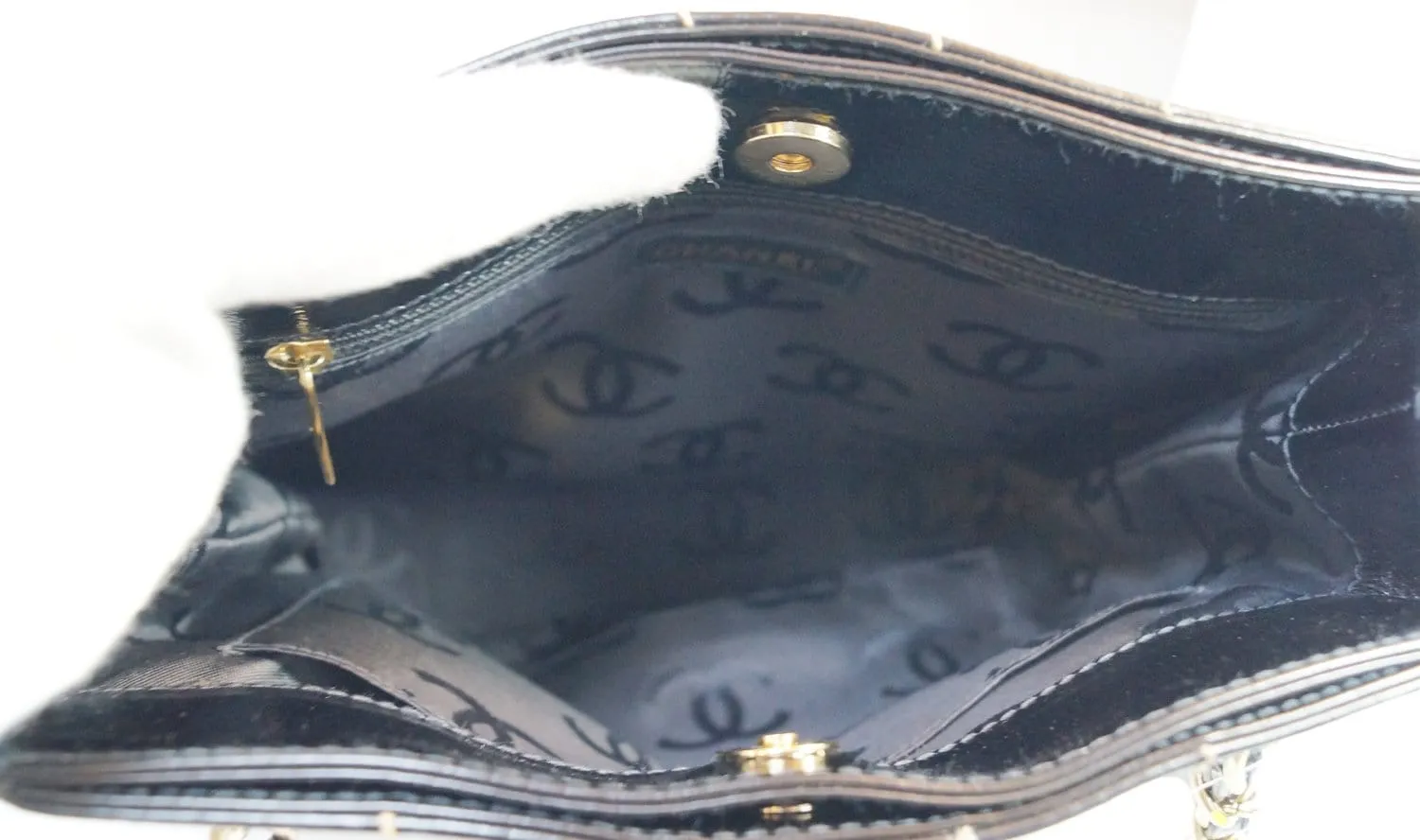 CHANEL Black Square Stitch CC Tote Shoulder Bag
