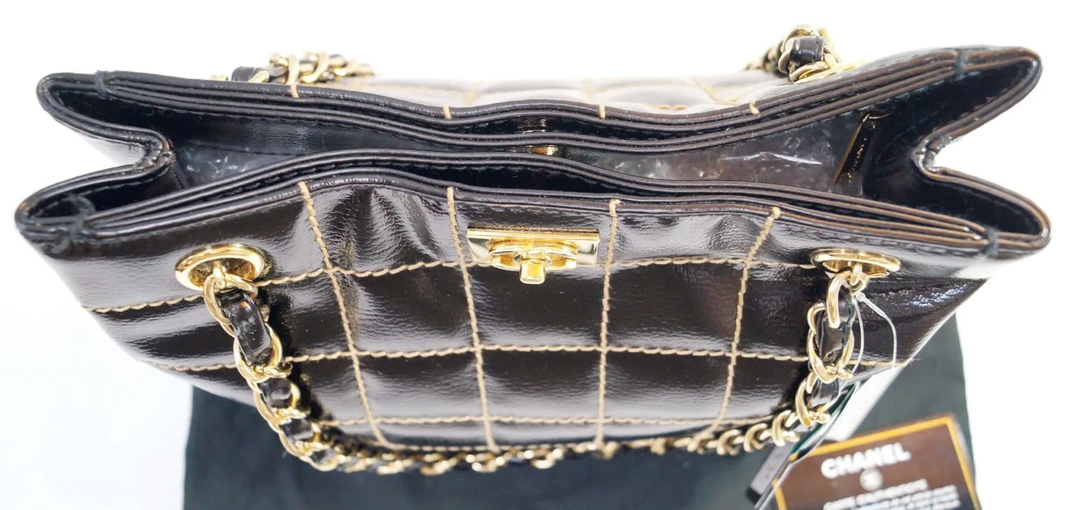 CHANEL Black Square Stitch CC Tote Shoulder Bag