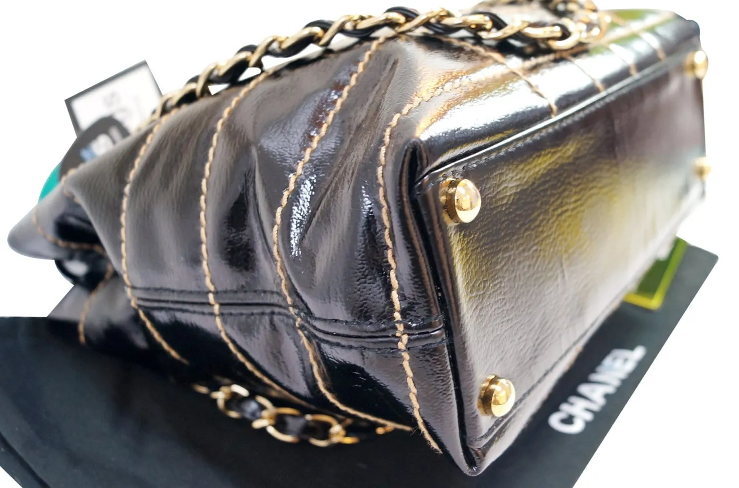 CHANEL Black Square Stitch CC Tote Shoulder Bag