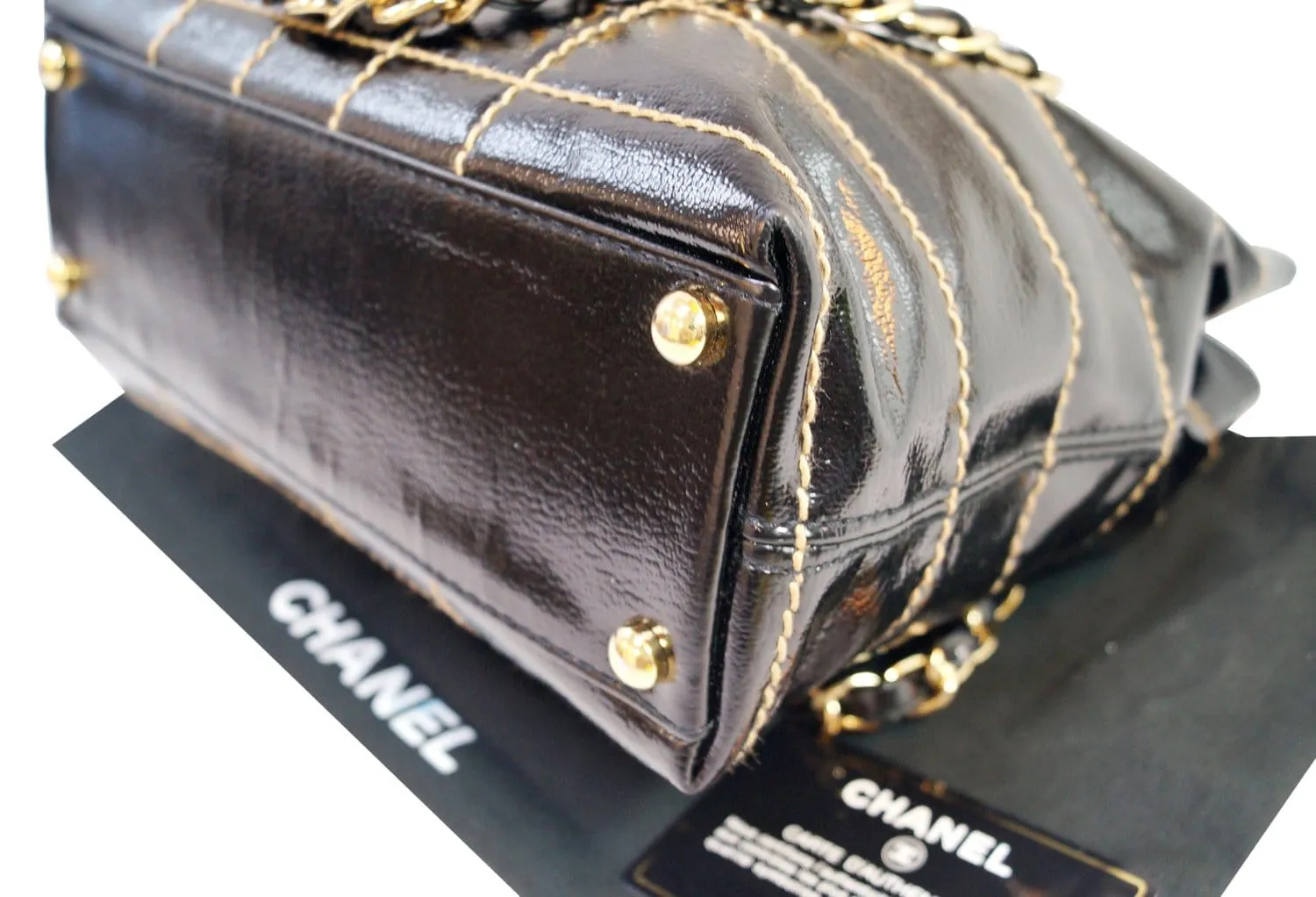 CHANEL Black Square Stitch CC Tote Shoulder Bag