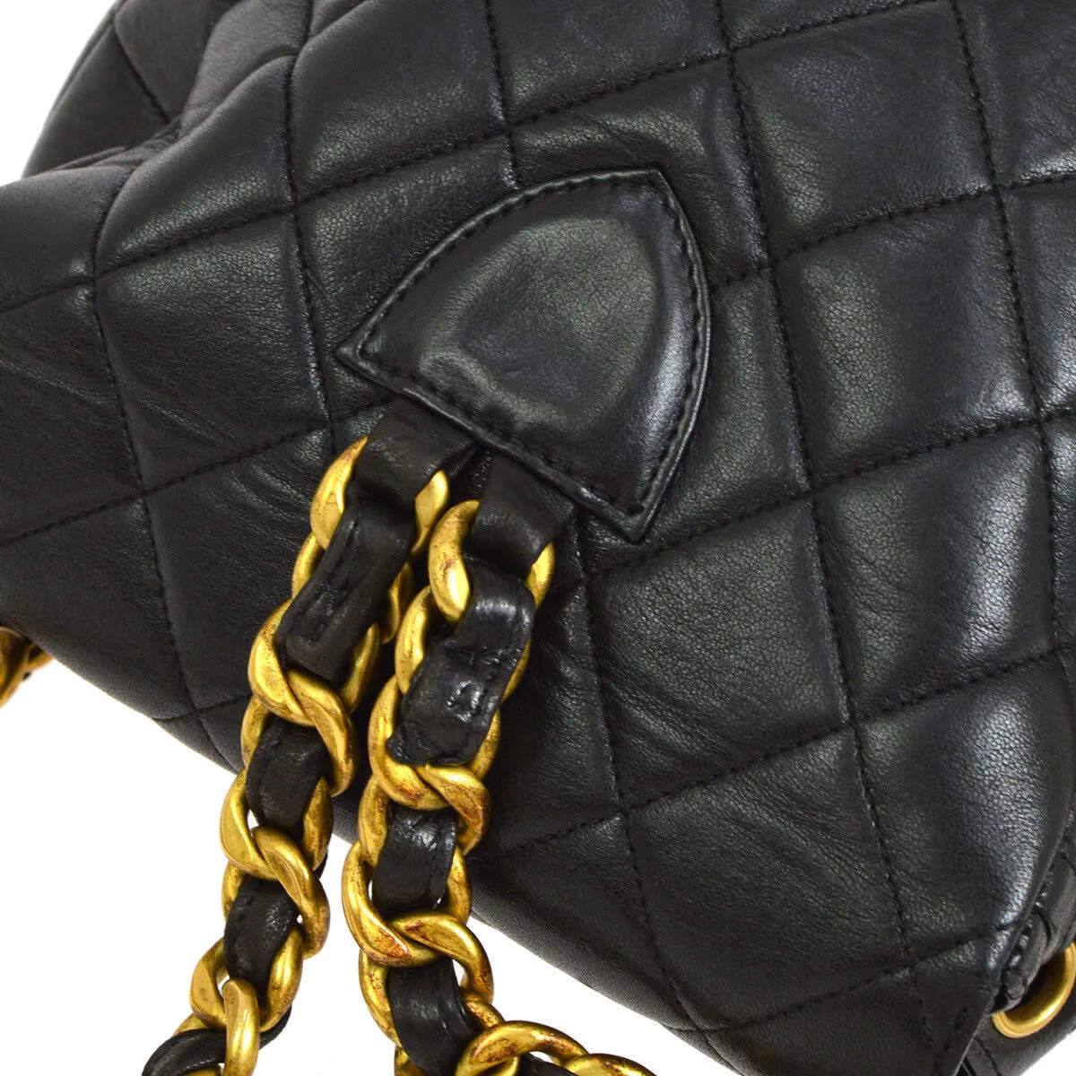 CHANEL DUMA Quilted Chain Backpack Bag Purse Black Leather 5063964 AK33298h