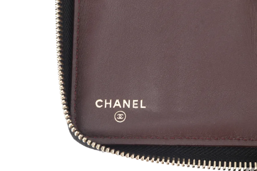 CHANEL ZIP AROUND WALLET (2450xxxx) BLACK CAVIAR LEATHER GOLD HARDWARE WITH CARD AND BOX