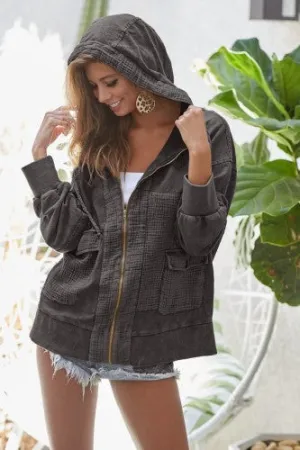 Charcoal Black Zip Up Jacket with Texture