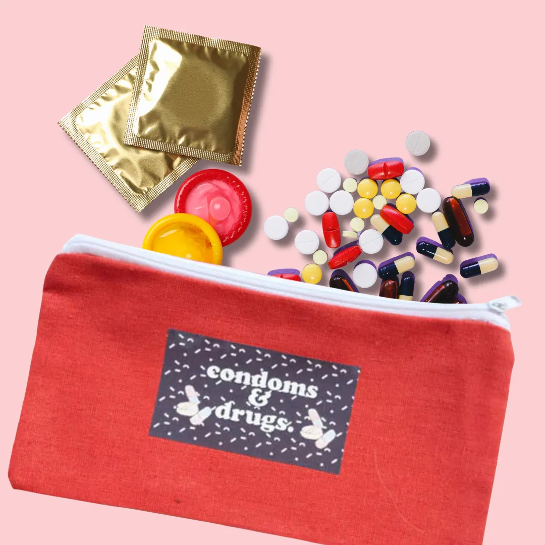 Condoms & Drugs Funny money wallet and make up bag