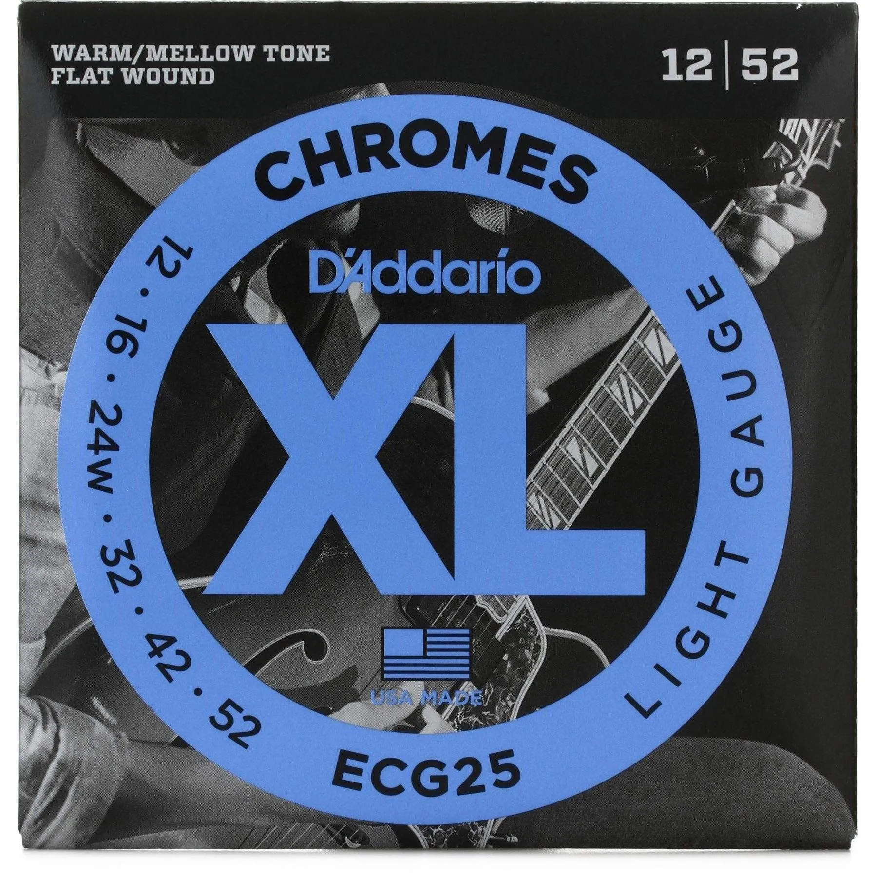 D'Addario Electric Guitar String Set, Chromes Flatwound 0.12 - 0.52 Light Gauge