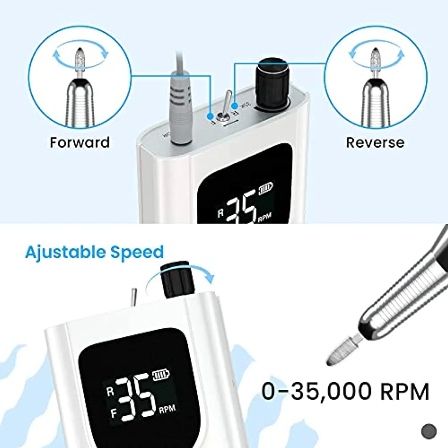Delanie Nail Drill Machine (White) & Acrylic Nail Clipper, Trimmer & Cuticle Pusher Set