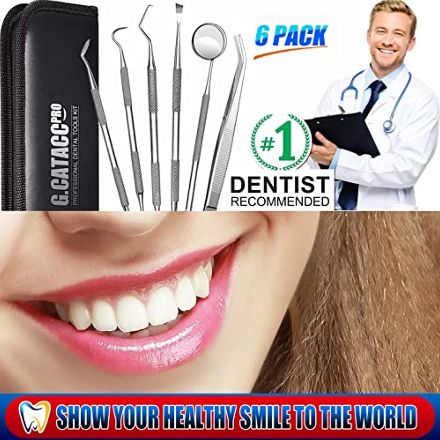Dental Tools, Plaque Remover for Teeth, Professional Dental Hygiene Cleaning Kit, Stainless Steel Tooth Scraper Plaque Tartar Remover Cleaner, Dental Pick Scaler Oral Care Tools Set - with Case