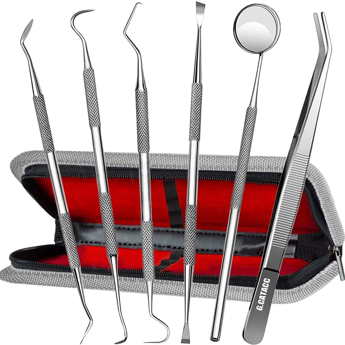 Dental Tools, Plaque Remover for Teeth, Professional Dental Hygiene Cleaning Kit, Stainless Steel Tooth Scraper Plaque Tartar Remover Cleaner, Dental Pick Scaler Oral Care Tools Set - with Case