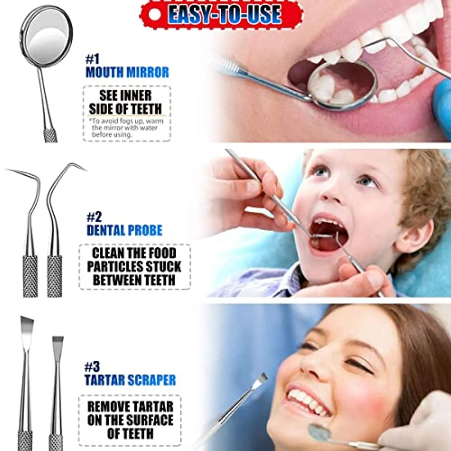 Dental Tools, Plaque Remover for Teeth, Professional Dental Hygiene Cleaning Kit, Stainless Steel Tooth Scraper Plaque Tartar Remover Cleaner, Dental Pick Scaler Oral Care Tools Set - with Case