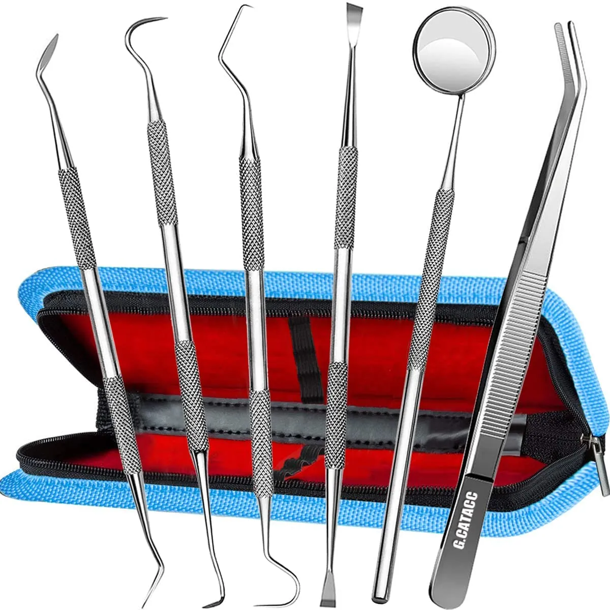 Dental Tools, Plaque Remover for Teeth, Professional Dental Hygiene Cleaning Kit, Stainless Steel Tooth Scraper Plaque Tartar Remover Cleaner, Dental Pick Scaler Oral Care Tools Set - with Case