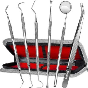 Dental Tools, Plaque Remover for Teeth, Professional Dental Hygiene Cleaning Kit, Stainless Steel Tooth Scraper Plaque Tartar Remover Cleaner, Dental Pick Scaler Oral Care Tools Set - with Case