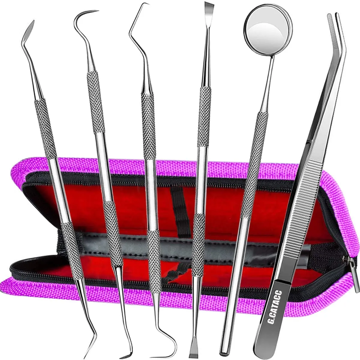 Dental Tools, Plaque Remover for Teeth, Professional Dental Hygiene Cleaning Kit, Stainless Steel Tooth Scraper Plaque Tartar Remover Cleaner, Dental Pick Scaler Oral Care Tools Set - with Case