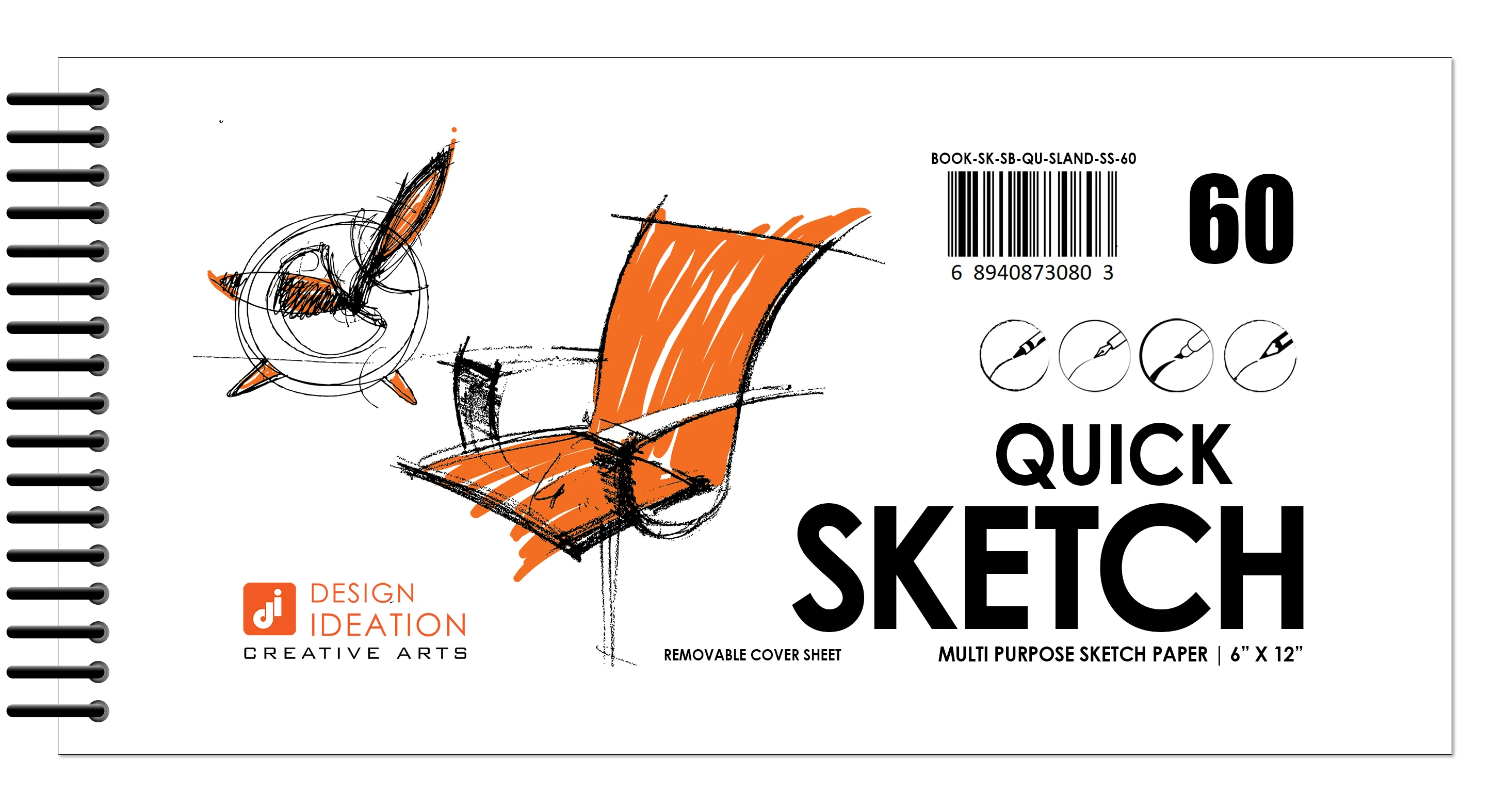 Design Ideation QUICK SKETCH Sketchbook : SIMPLE SKETCH COVER. Multi-media Paper Book. (6" x 12") SB-LS