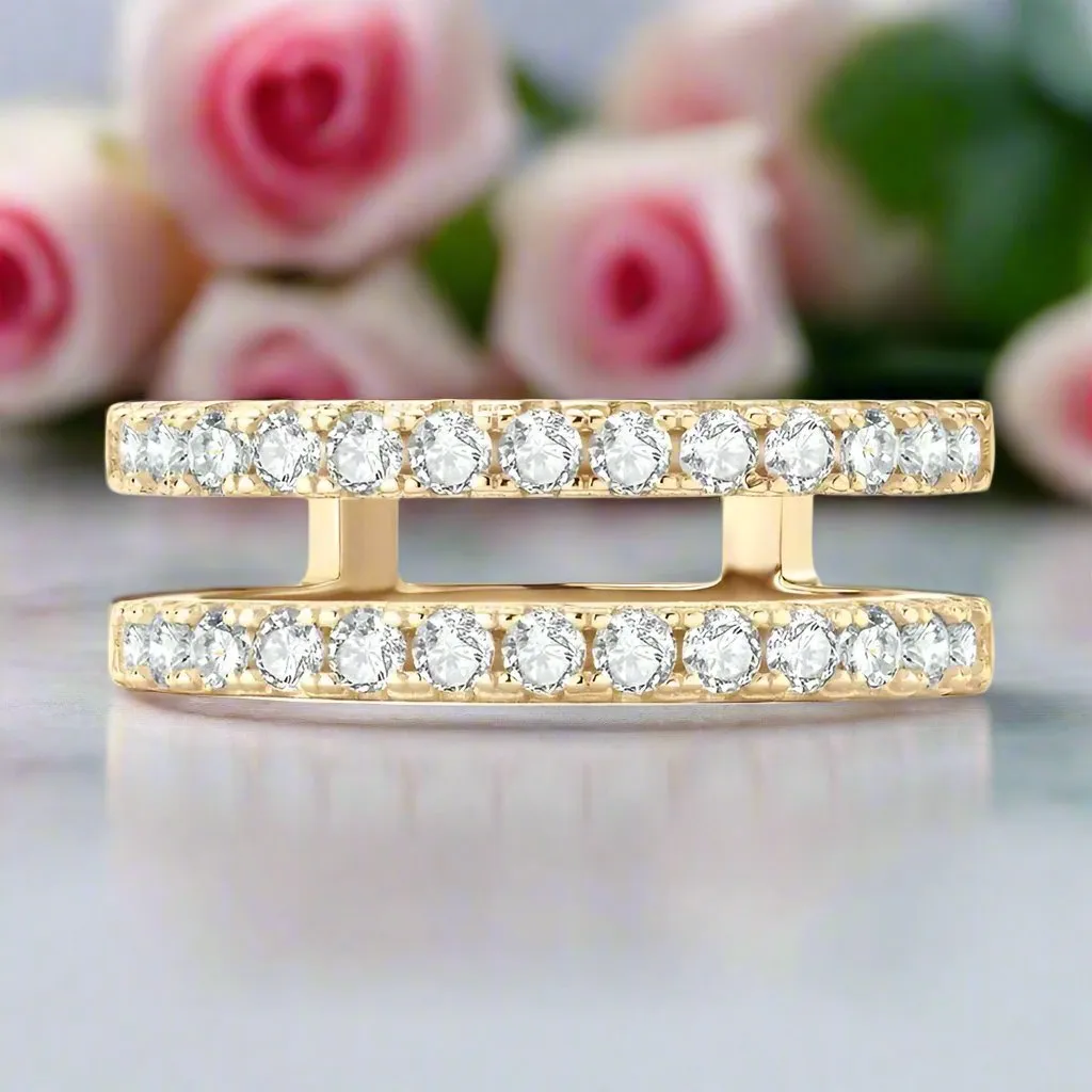 Double Layer Round Cut Diamond Wedding Band Enhancer