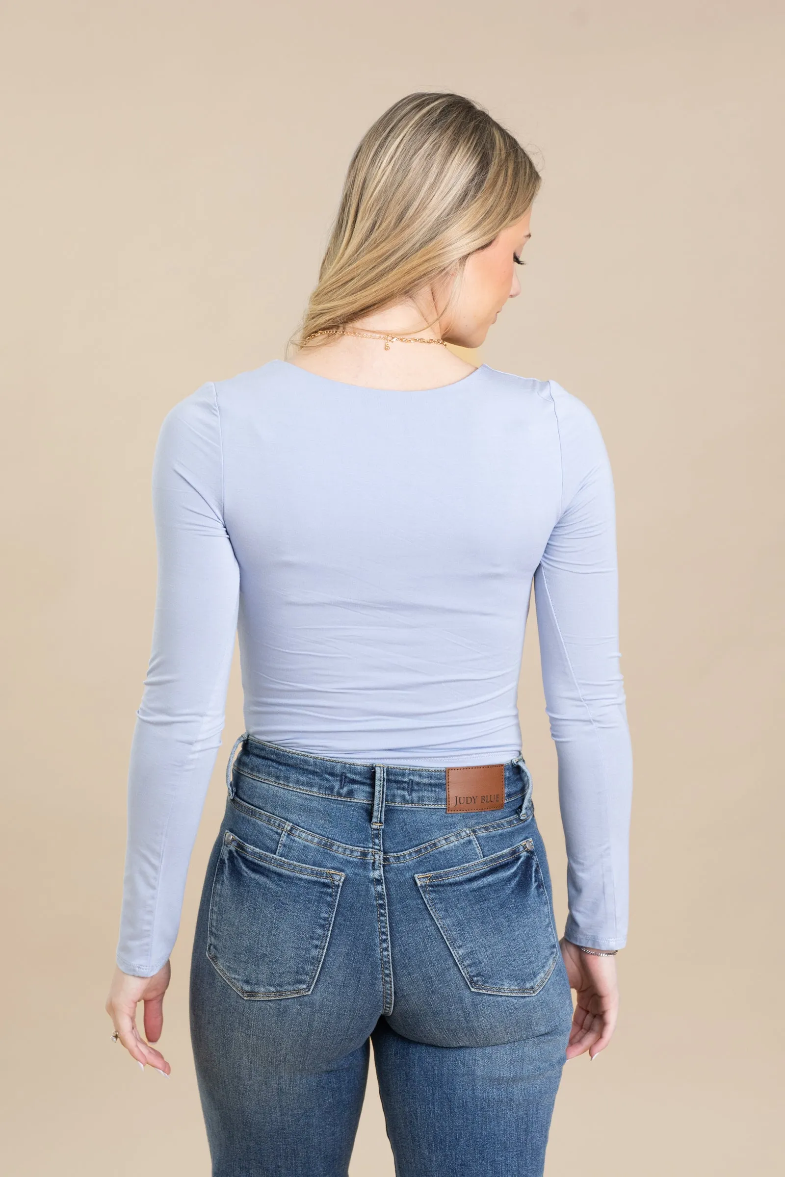 Double Layer Scoop Neck Long Sleeve Top