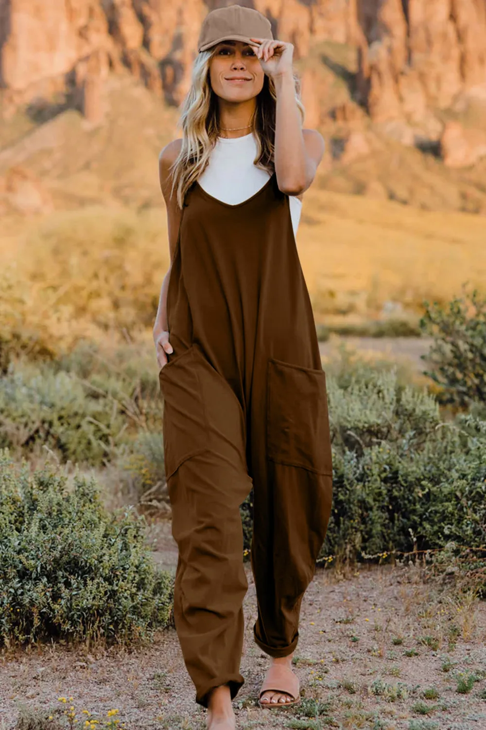 Double Take  V-Neck Sleeveless Jumpsuit with Pocket