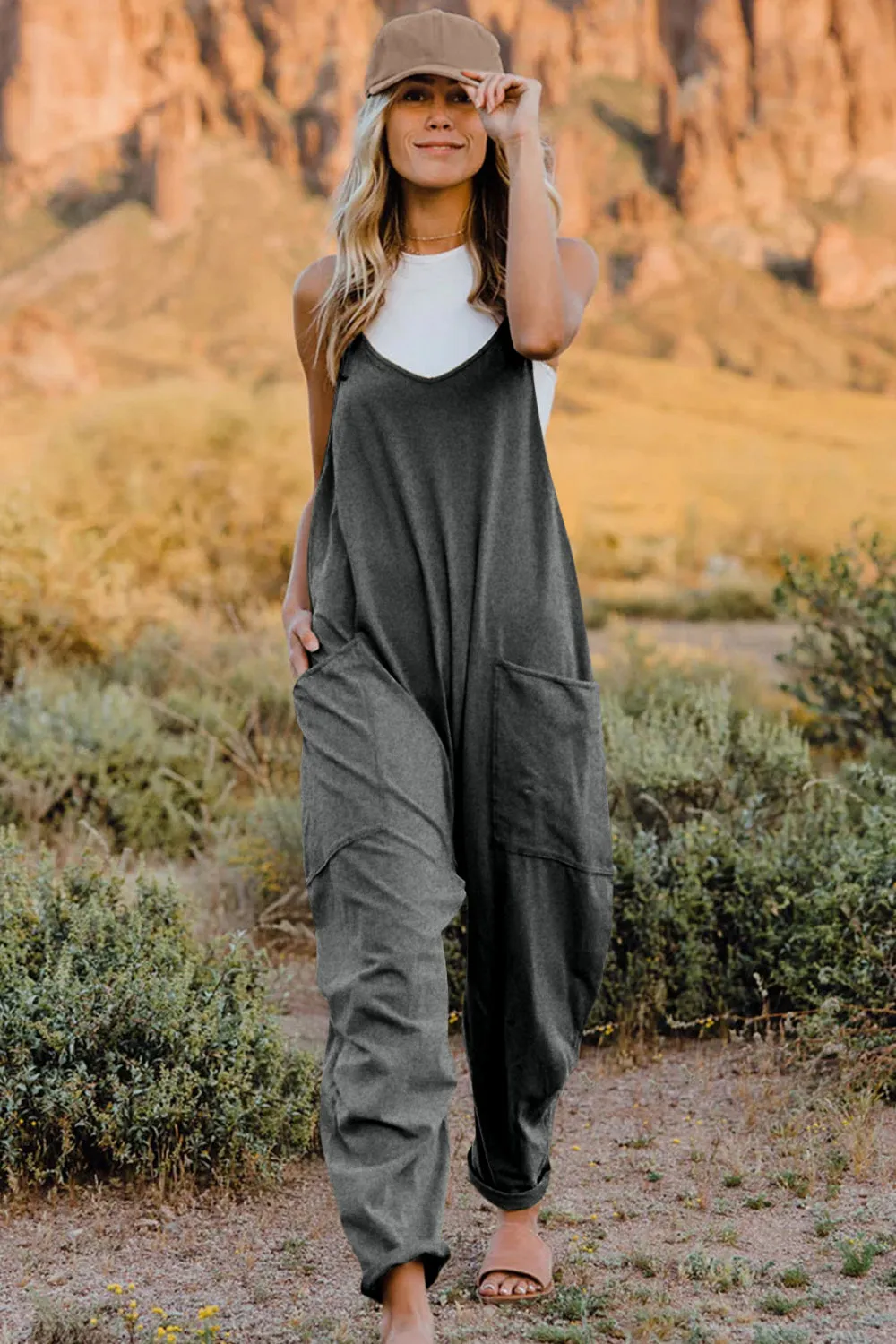 Double Take  V-Neck Sleeveless Jumpsuit with Pocket