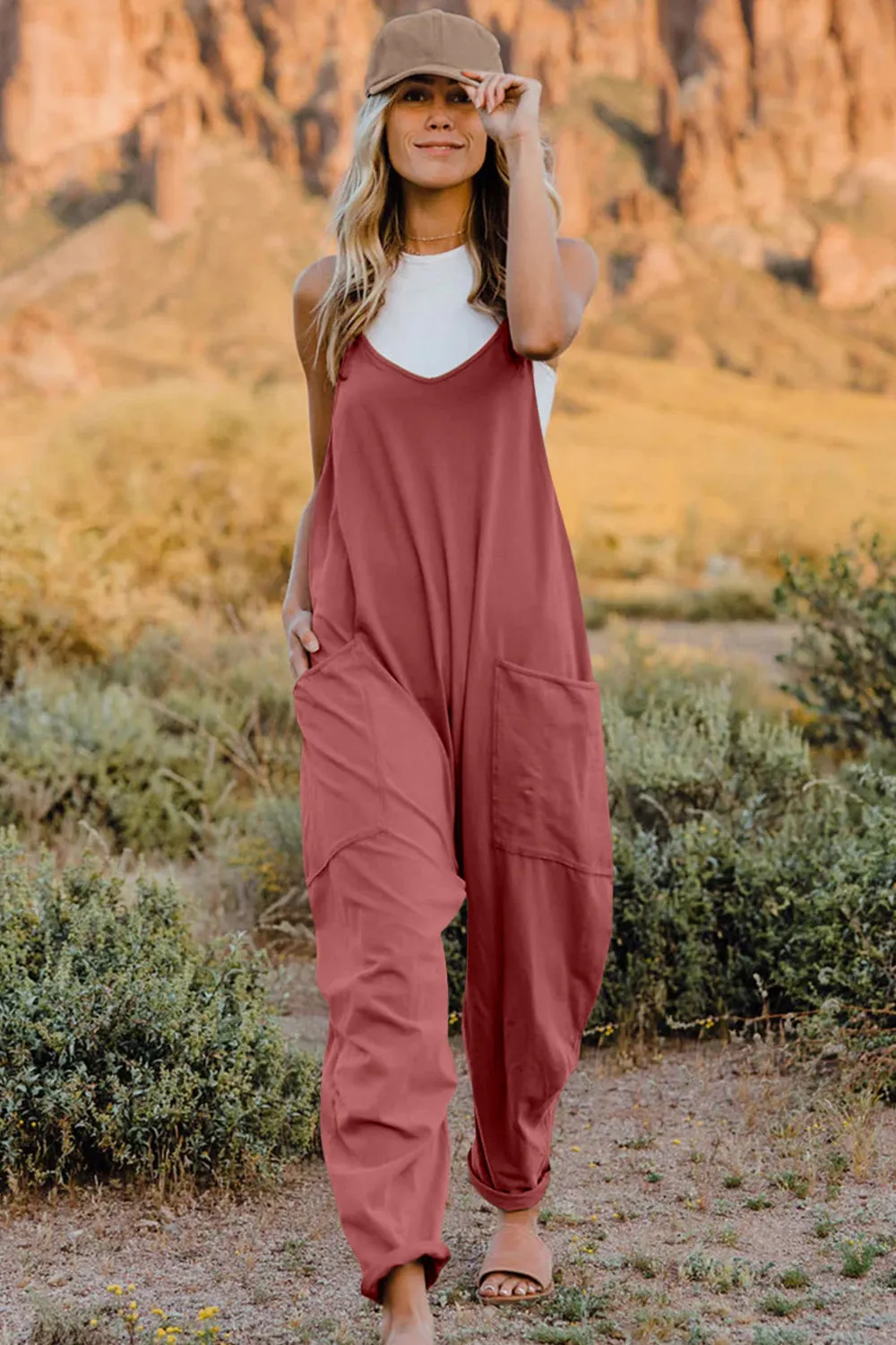 Double Take  V-Neck Sleeveless Jumpsuit with Pocket