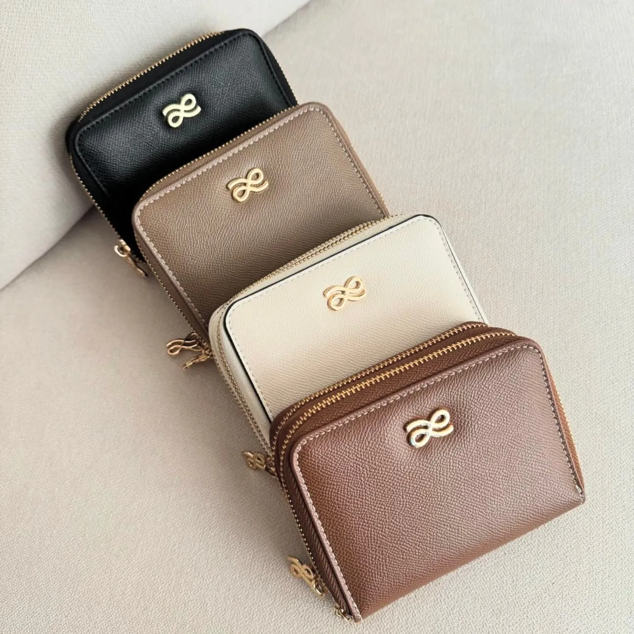 Double Zip Wallet Tan Taupe PU