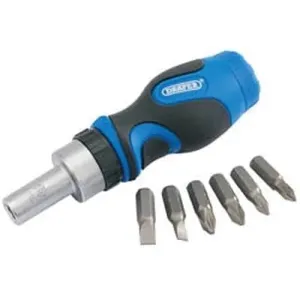 Draper 1050 Stubby Ratchet Screwdriver And Bit Set (7 Piece) Dr-01050