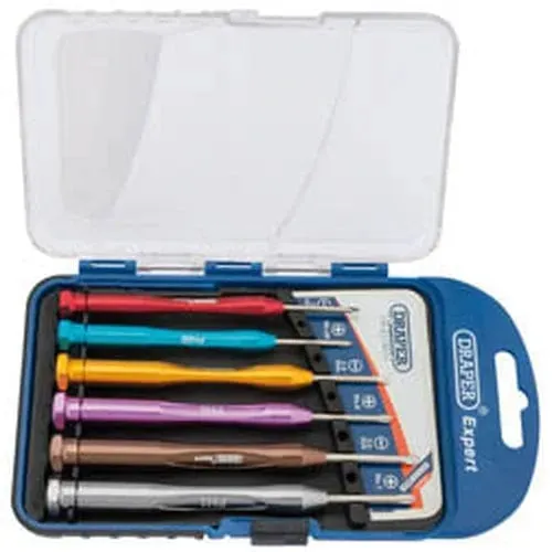 Draper 3266 Expert Precision Screwdriver Set, 3 X Plain Slot, 3 X Cross Slot (6 Piece) Dr-03266