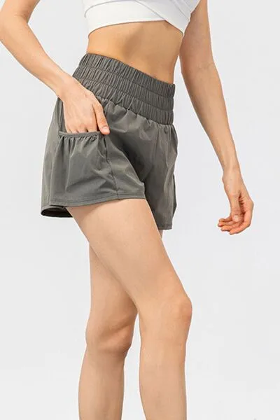 Elastic Waist Pocketed Active Shorts