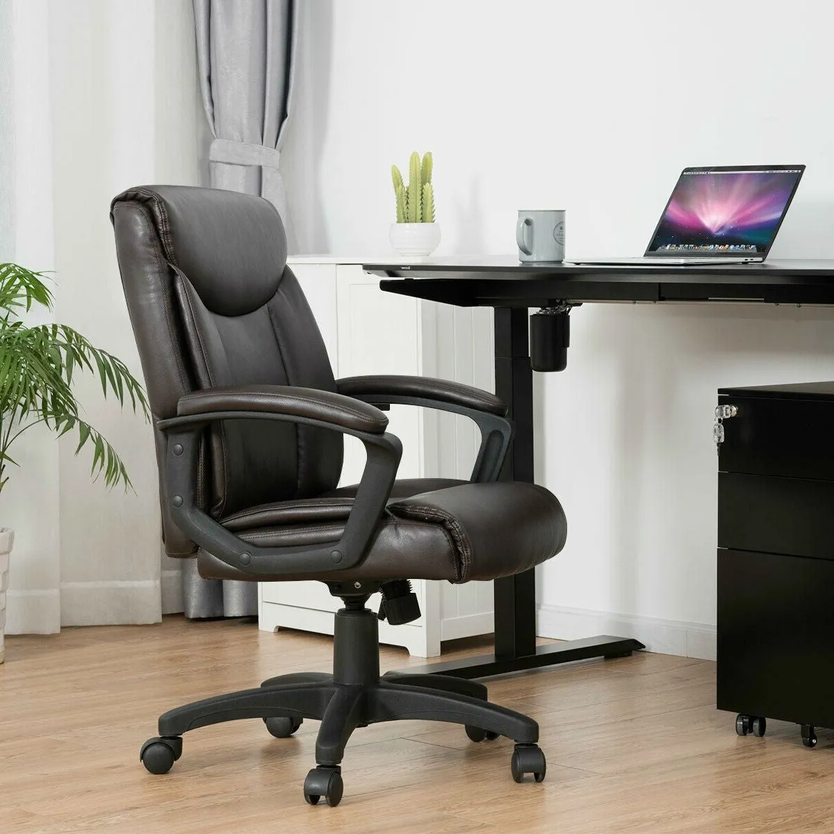 Ergonomic Brown Faux Leather Executive Office Chair
