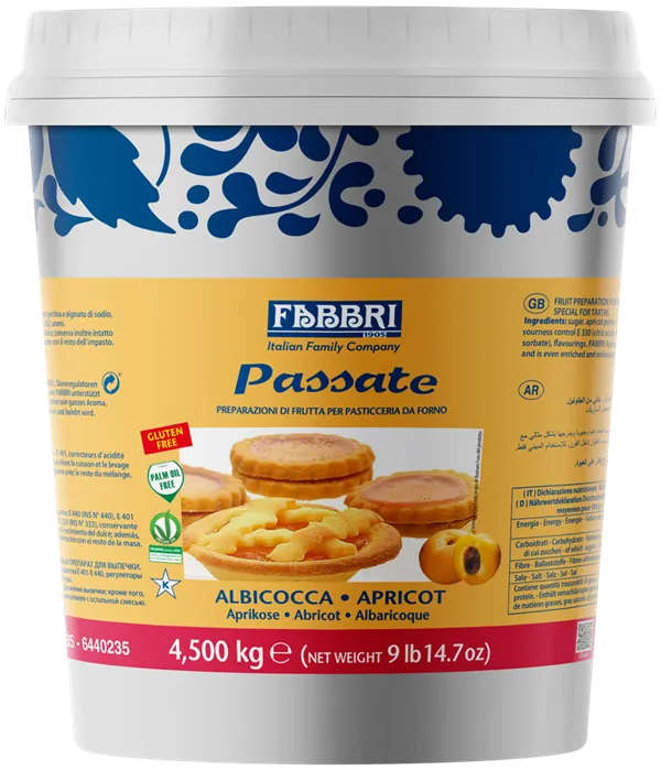 Fabbri APRICOT PUREE FOR TARTS AND CRÊPES - BAKE PROOF JAMS FOR PASTRY - 3 x 4.5KG Tin - Fabbri Canada