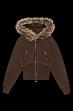 Faux fur zip-up hoodie
