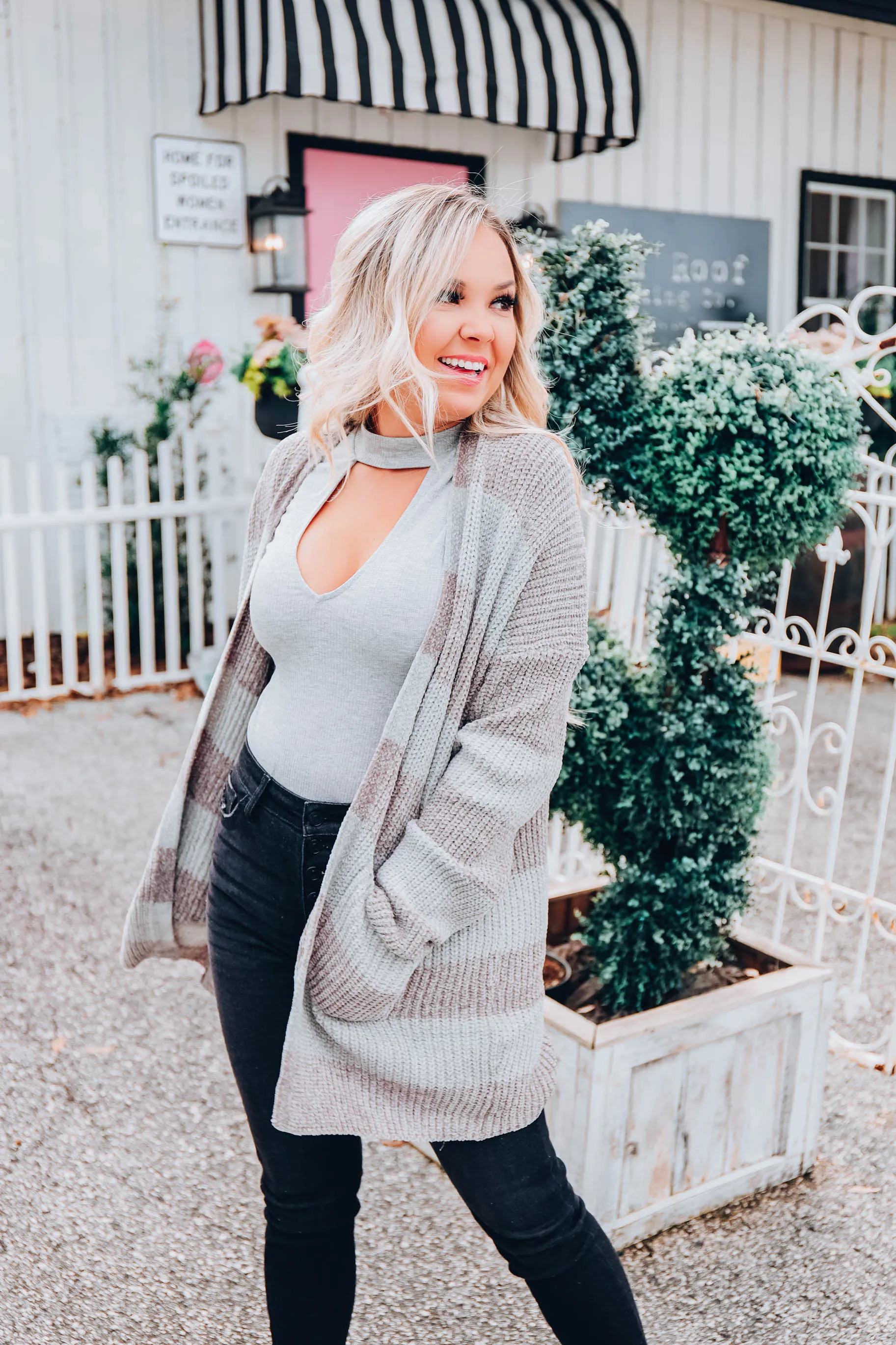Fireside Striped Cardigan - Charcoal - S-3X