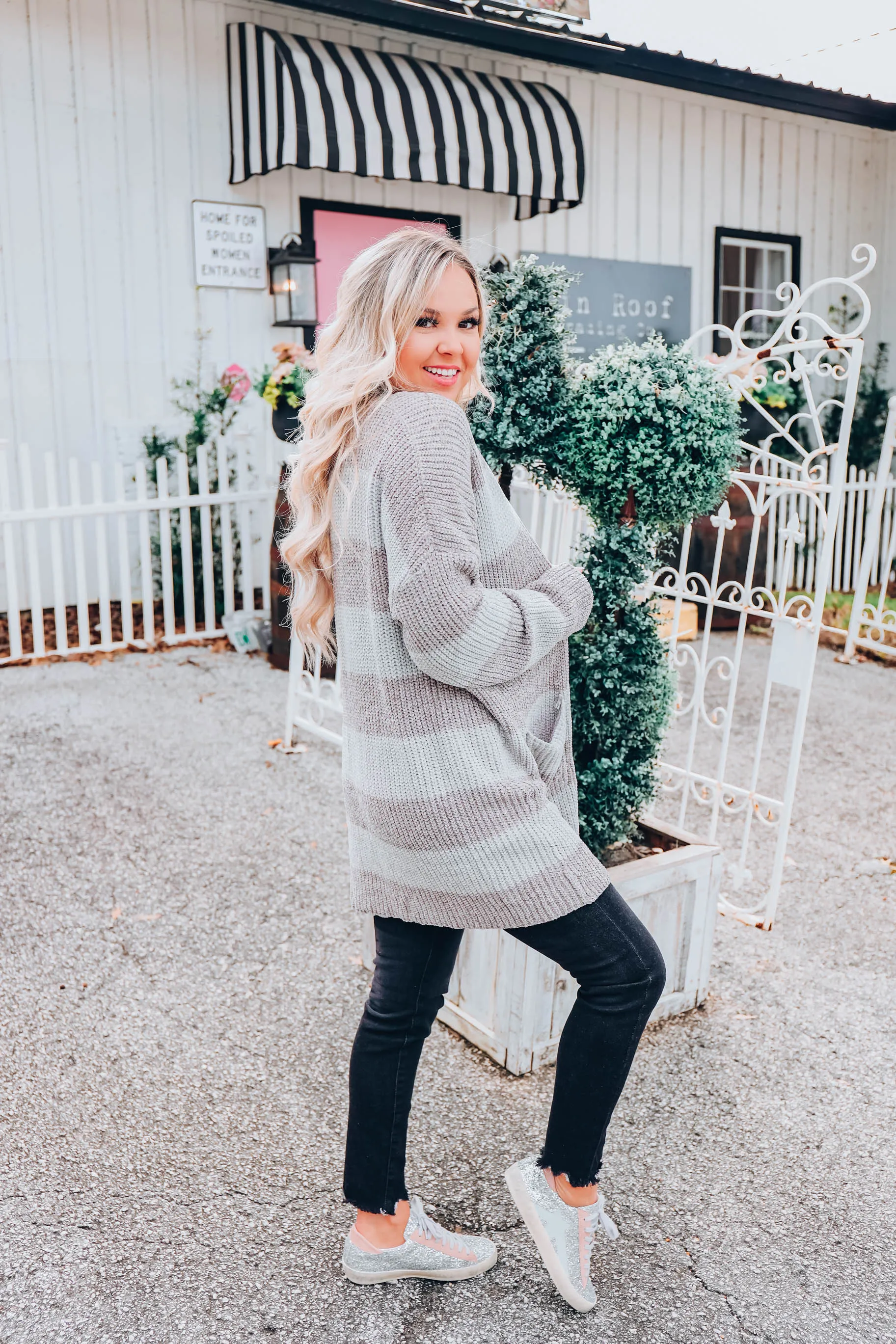 Fireside Striped Cardigan - Charcoal - S-3X