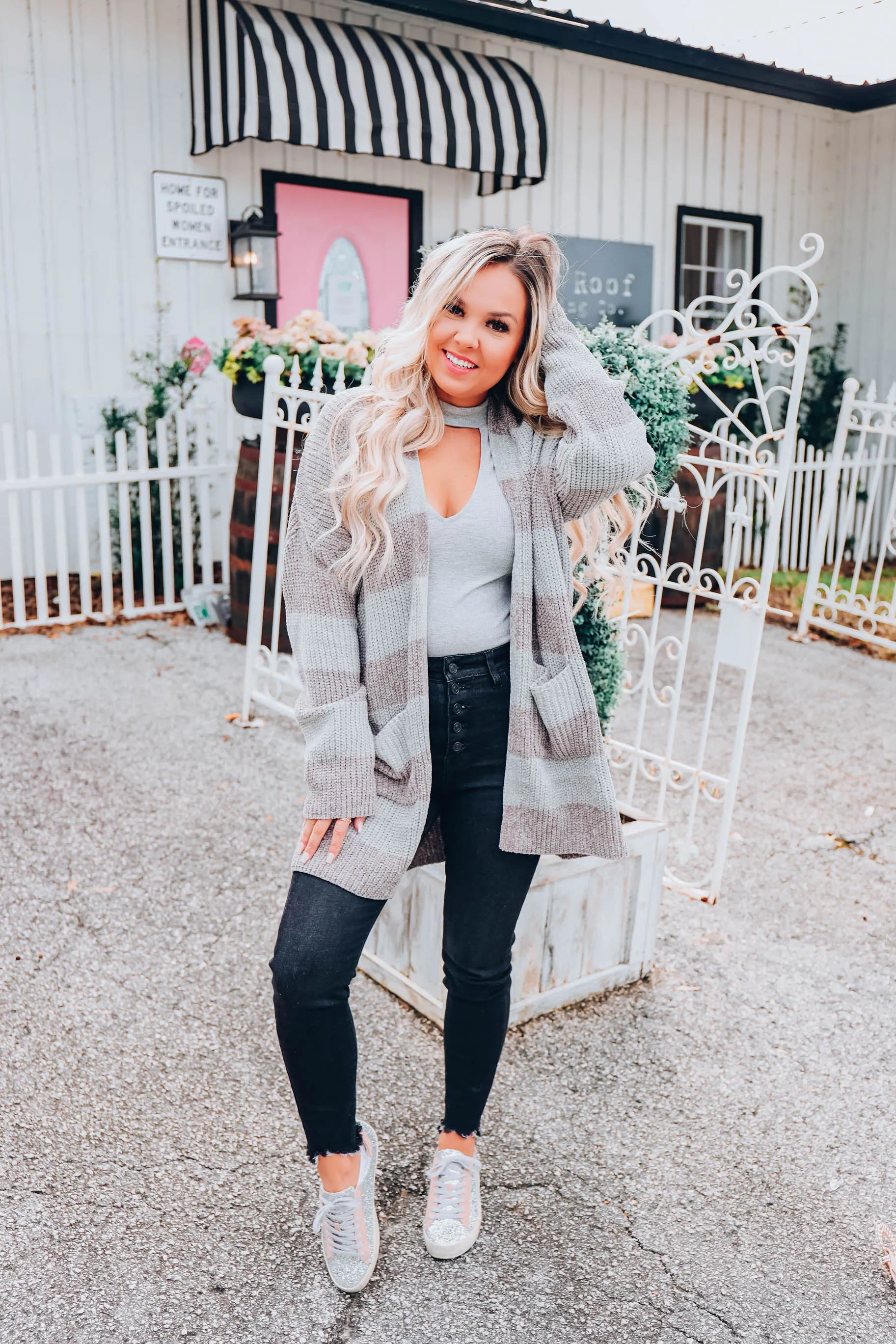 Fireside Striped Cardigan - Charcoal - S-3X