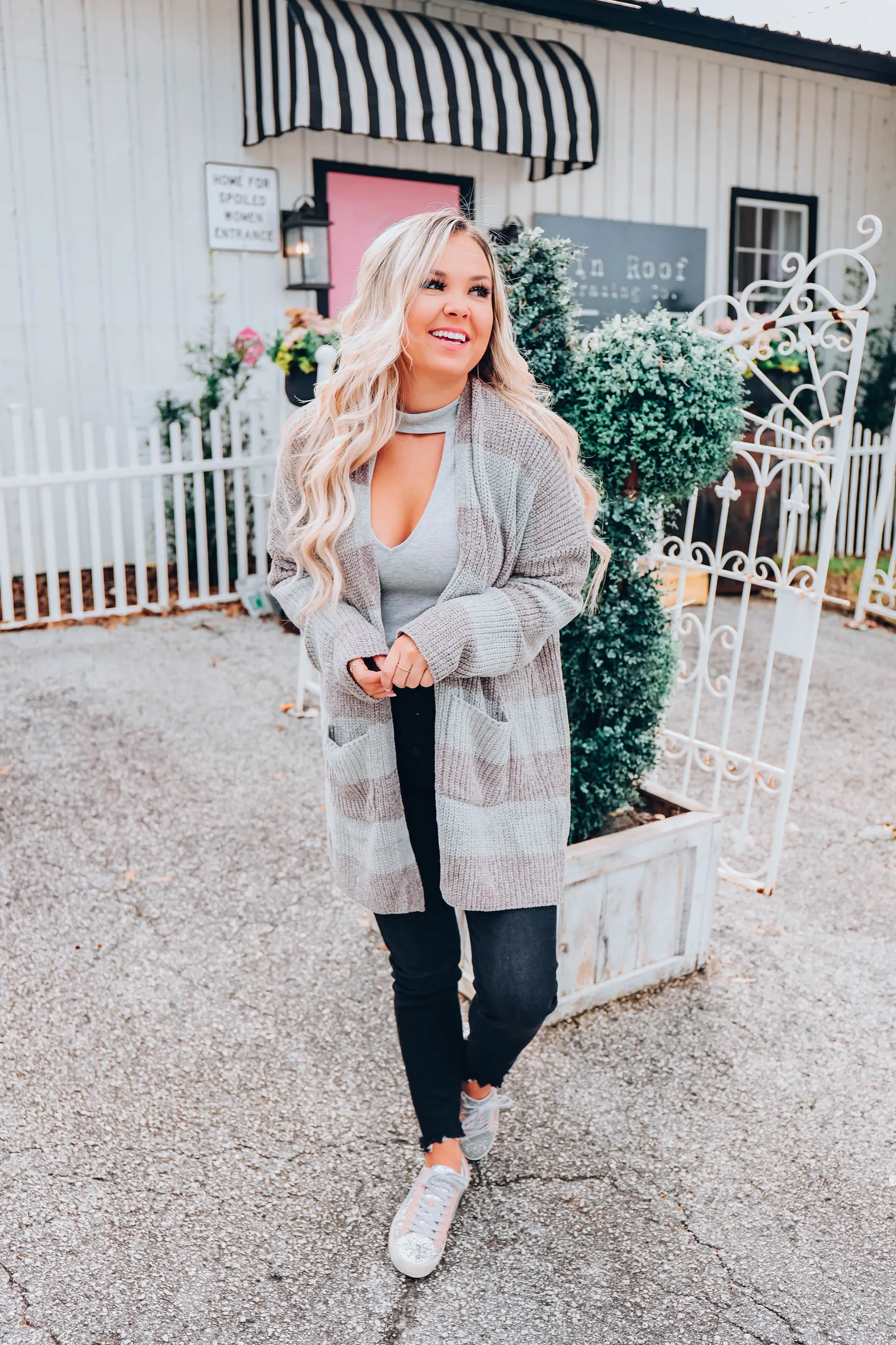 Fireside Striped Cardigan - Charcoal - S-3X