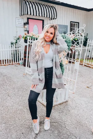 Fireside Striped Cardigan - Charcoal - S-3X
