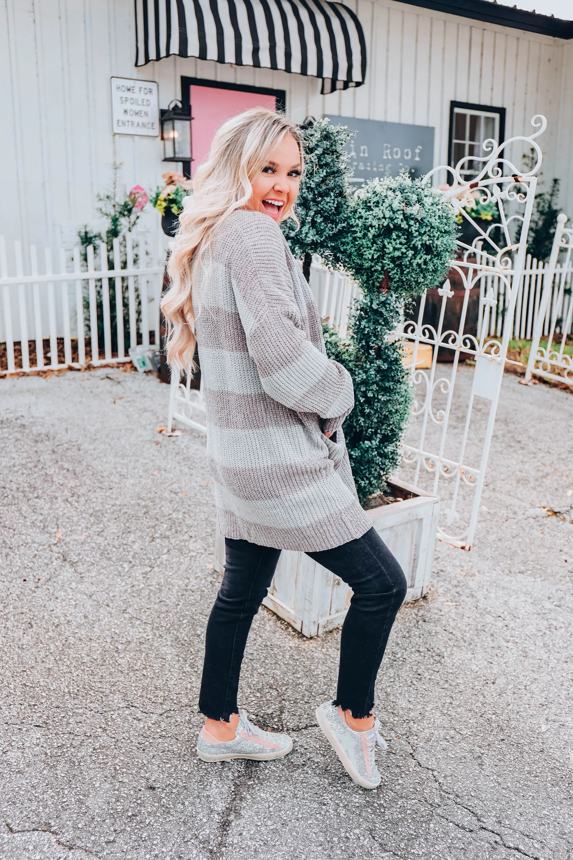 Fireside Striped Cardigan - Charcoal - S-3X