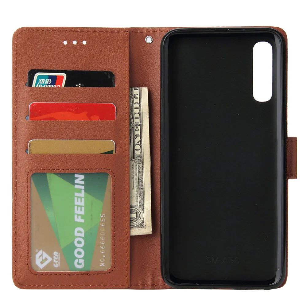 For Samsung A50 Wallet-type PU Leather Protective Phone Case with Buckle & 3 Card Position red