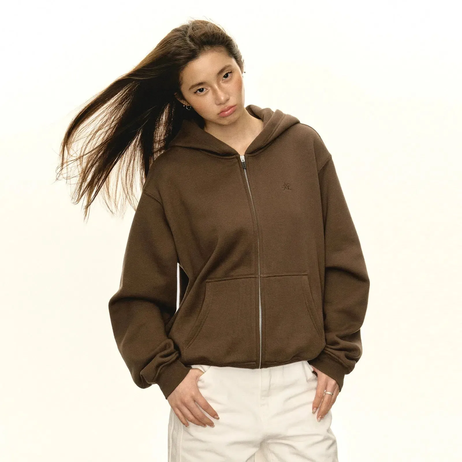 Front Pockets Zip-Up Hooded Sweatshirt